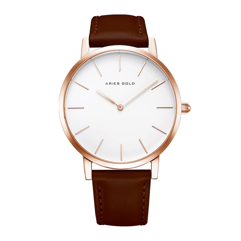 ARIES GOLD URBAN SANTOS ROSE GOLD STAINLESS STEEL G 1022 RG-W BROWN LEATHER STRAP MEN'S WATCH